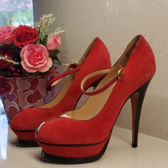 YSL Red Suede Leather Pumps (sz 7.5)